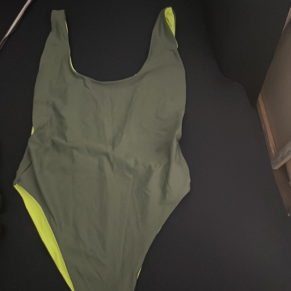 Army Green/Lime Green one piece bathing suit